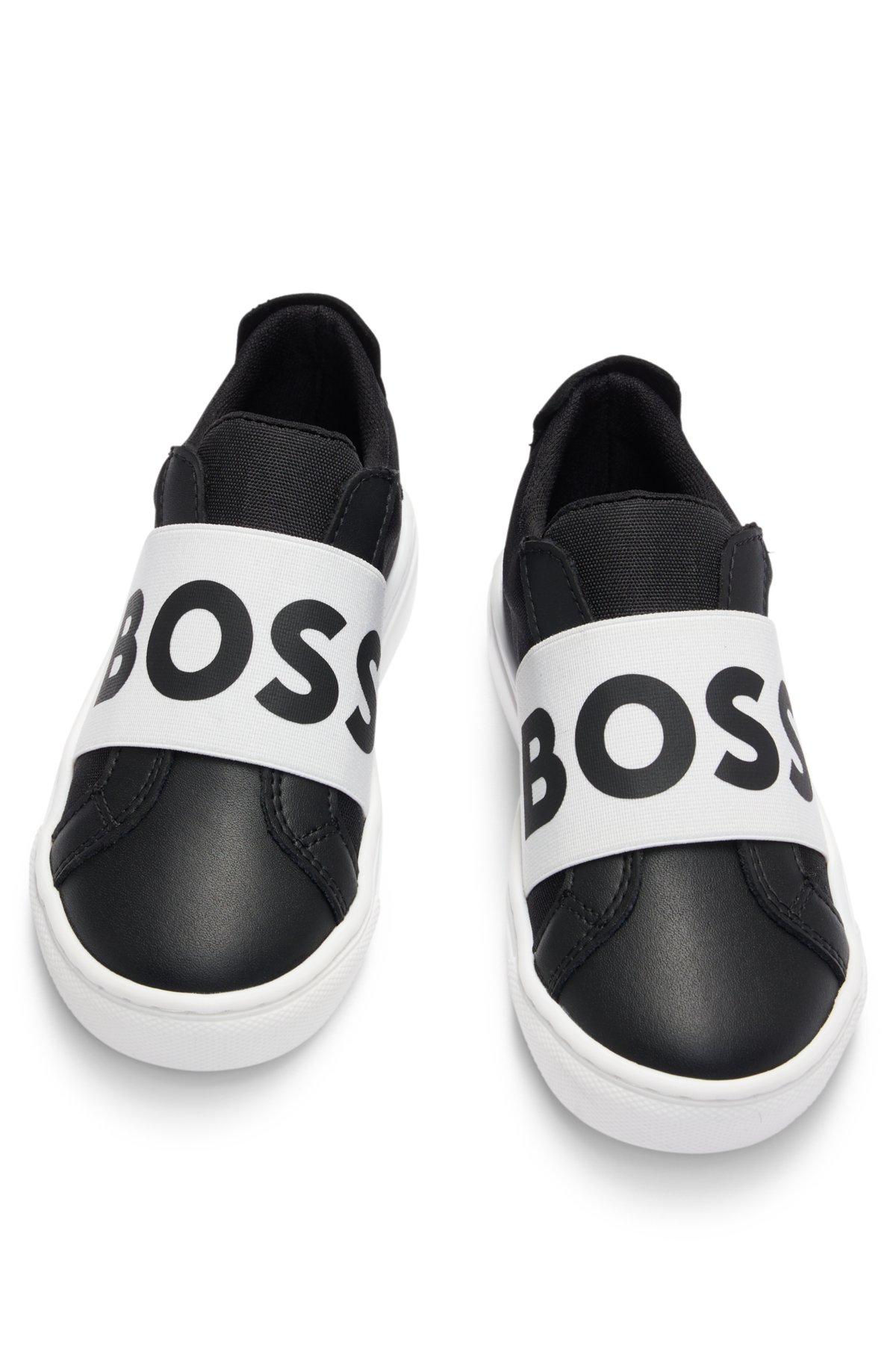 Kids' logo-strap trainers in leather and canvas, Black