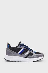 Kids' logo-detail trainers in leather and mesh, Black