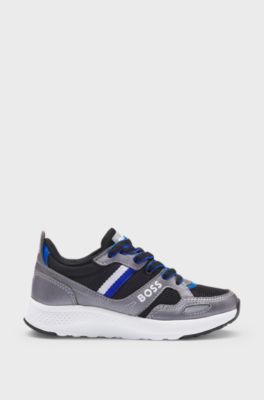 Kids' logo-detail trainers in leather and mesh, Black