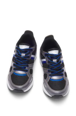 Kids' logo-detail trainers in leather and mesh, Black