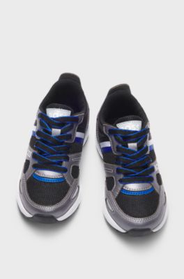 Kids' logo-detail trainers in leather and mesh, Black