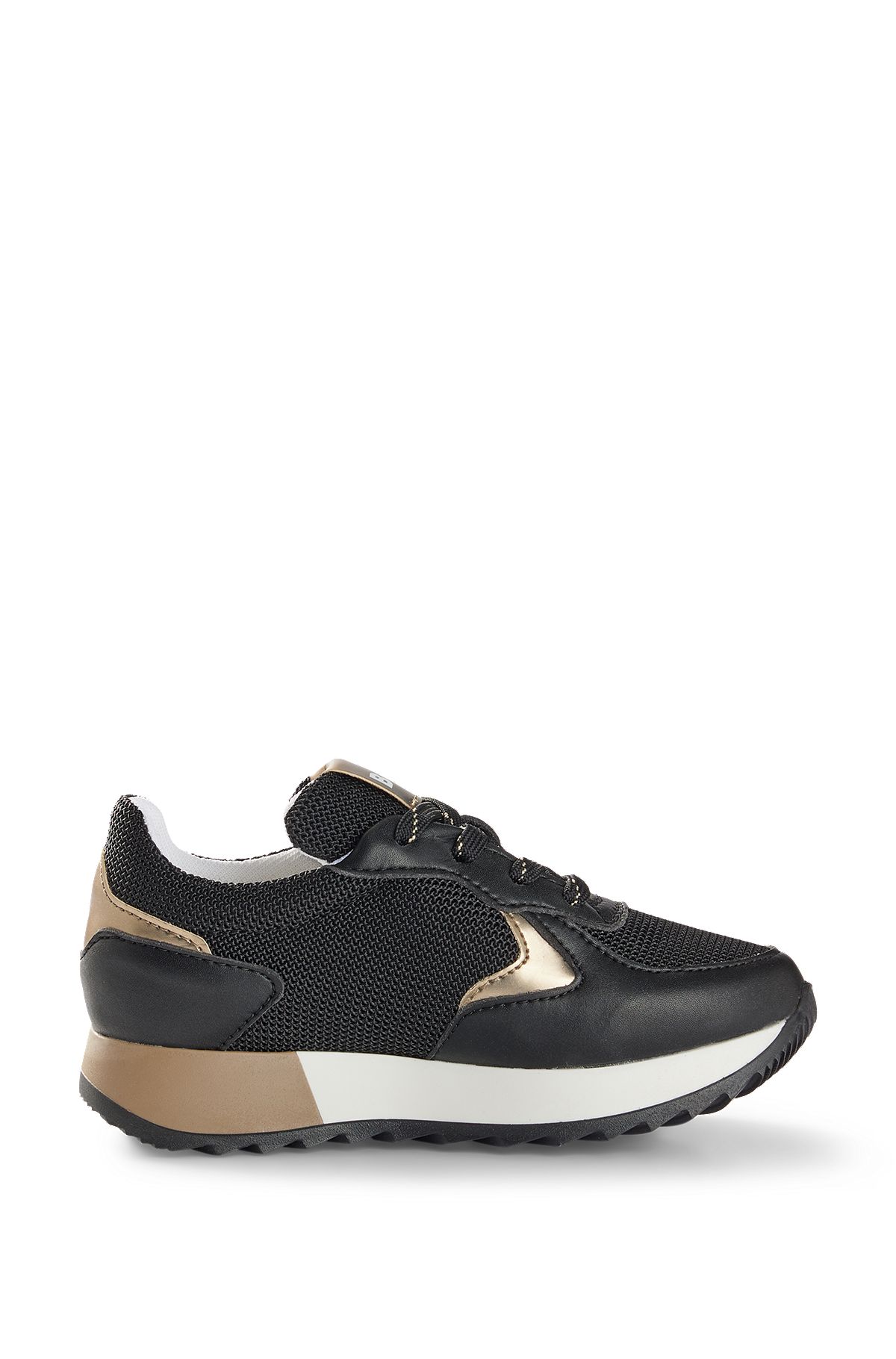 Kids' trainers with faux leather and mesh, Black