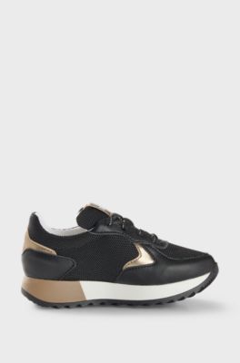 Kindersneakers van imitatieleer en mesh, Zwart
