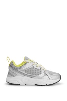 Kids' mixed-material trainers with metallic faux leather, Silver