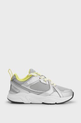 Kids' mixed-material trainers with metallic faux leather, Silver
