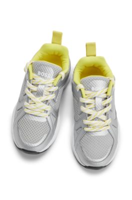Kids' mixed-material trainers with metallic faux leather, Silver