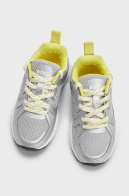 Kids' mixed-material trainers with metallic faux leather, Silver