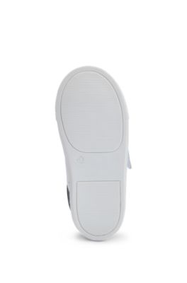 Kids' trainers in mineral-tanned leather with logo strap, Dark Blue