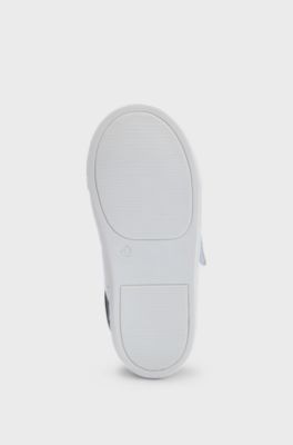 Kids' trainers in mineral-tanned leather with logo strap, Dark Blue