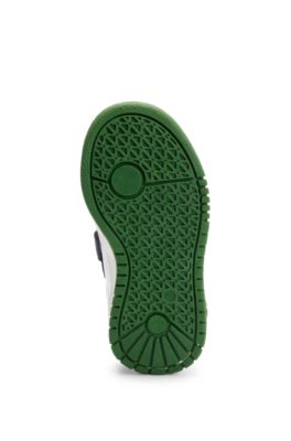 Kids' trainers in canvas and leather with branded strap, Dark Blue