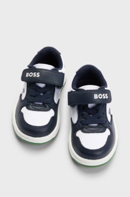 Kids' trainers in canvas and leather with branded strap, Dark Blue