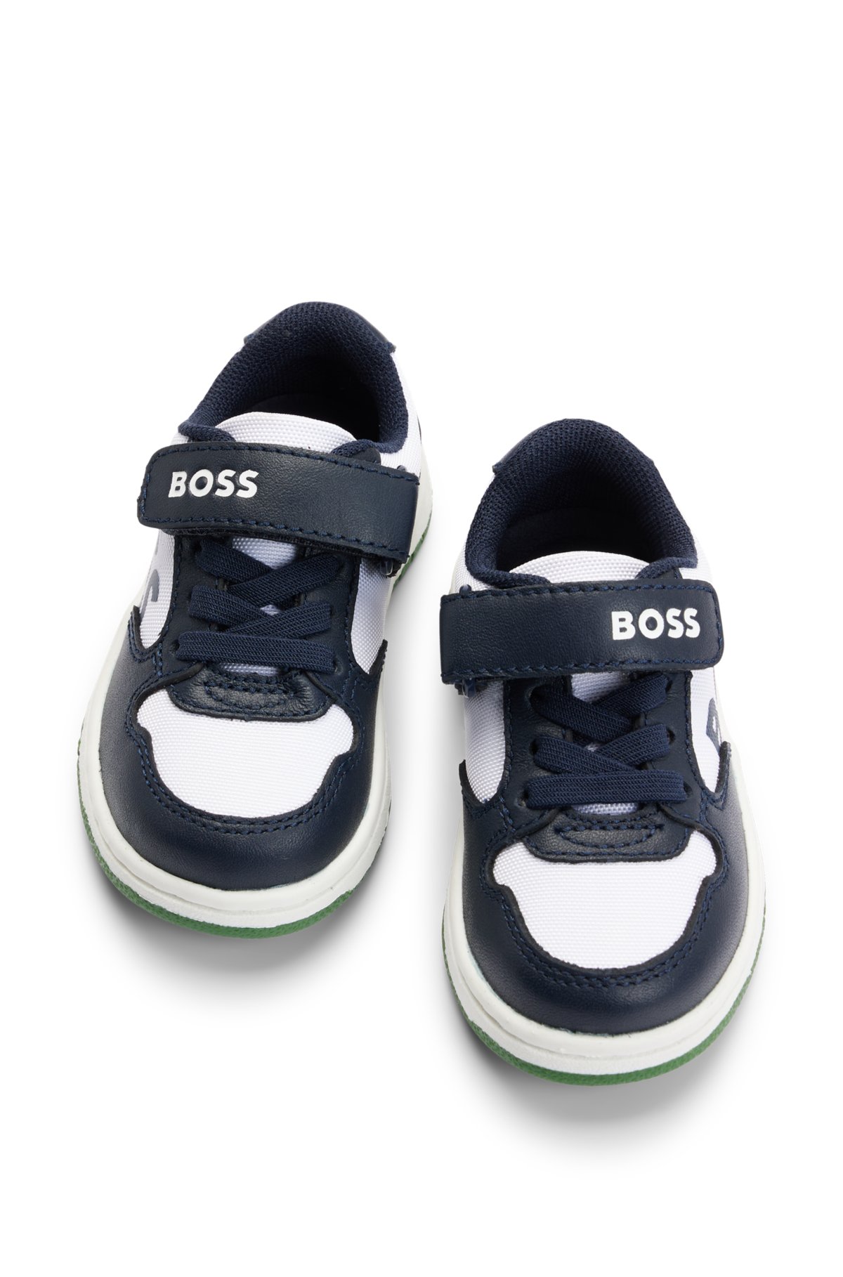 Kids' trainers in canvas and leather with branded strap, Dark Blue