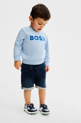 Kids' trainers in canvas and leather with branded strap, Dark Blue