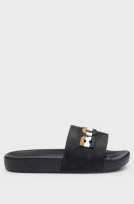 Kids' slides with contrast logos, Black