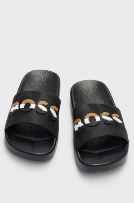 Kids' slides with contrast logos, Black