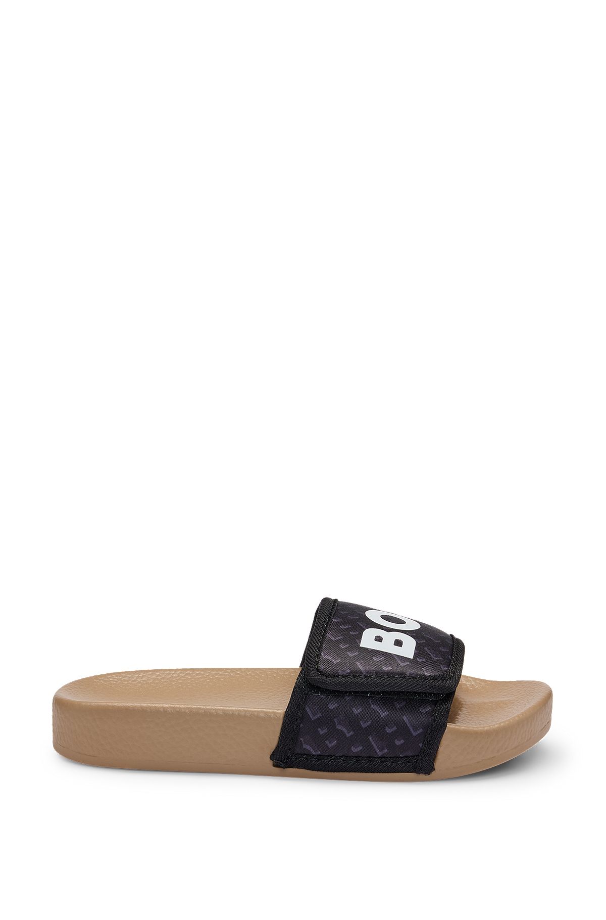 Kids' slides with monograms and contrast logo, Black