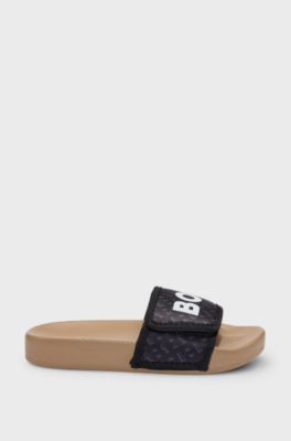 Kids' slides with monograms and contrast logo, Black