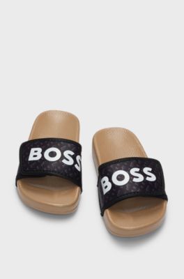 Kids' slides with monograms and contrast logo, Black