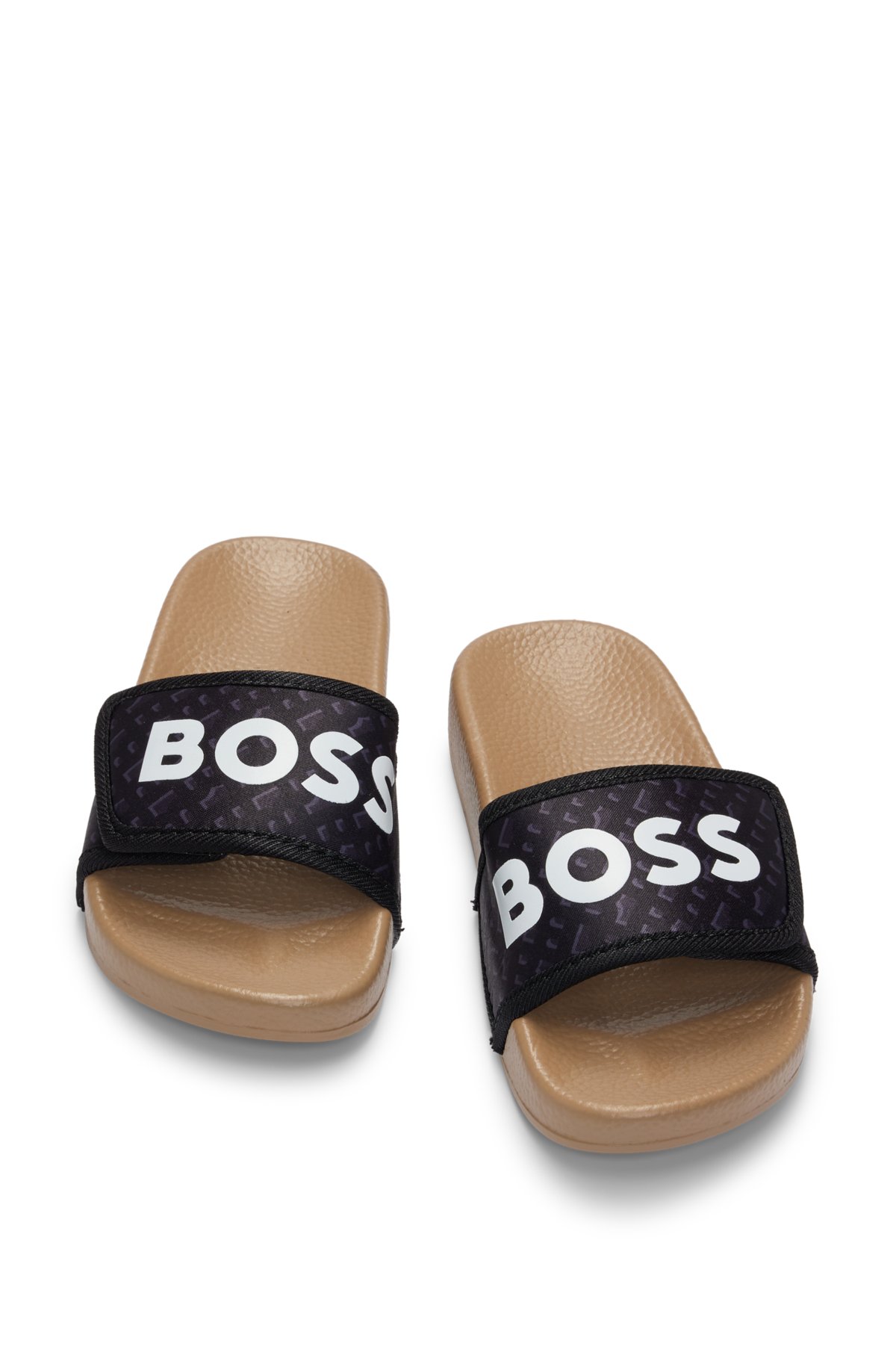 Kids' slides with monograms and contrast logo, Black