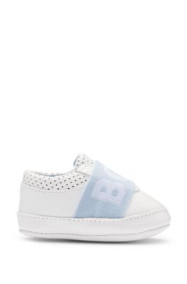 Chaussures en cuir avec bride logot&eacute;e pour b&eacute;b&eacute;, Blanc