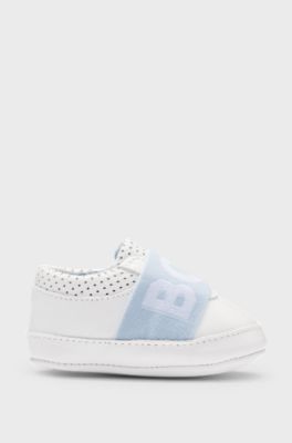 Baby shoes in leather with branded strap, White