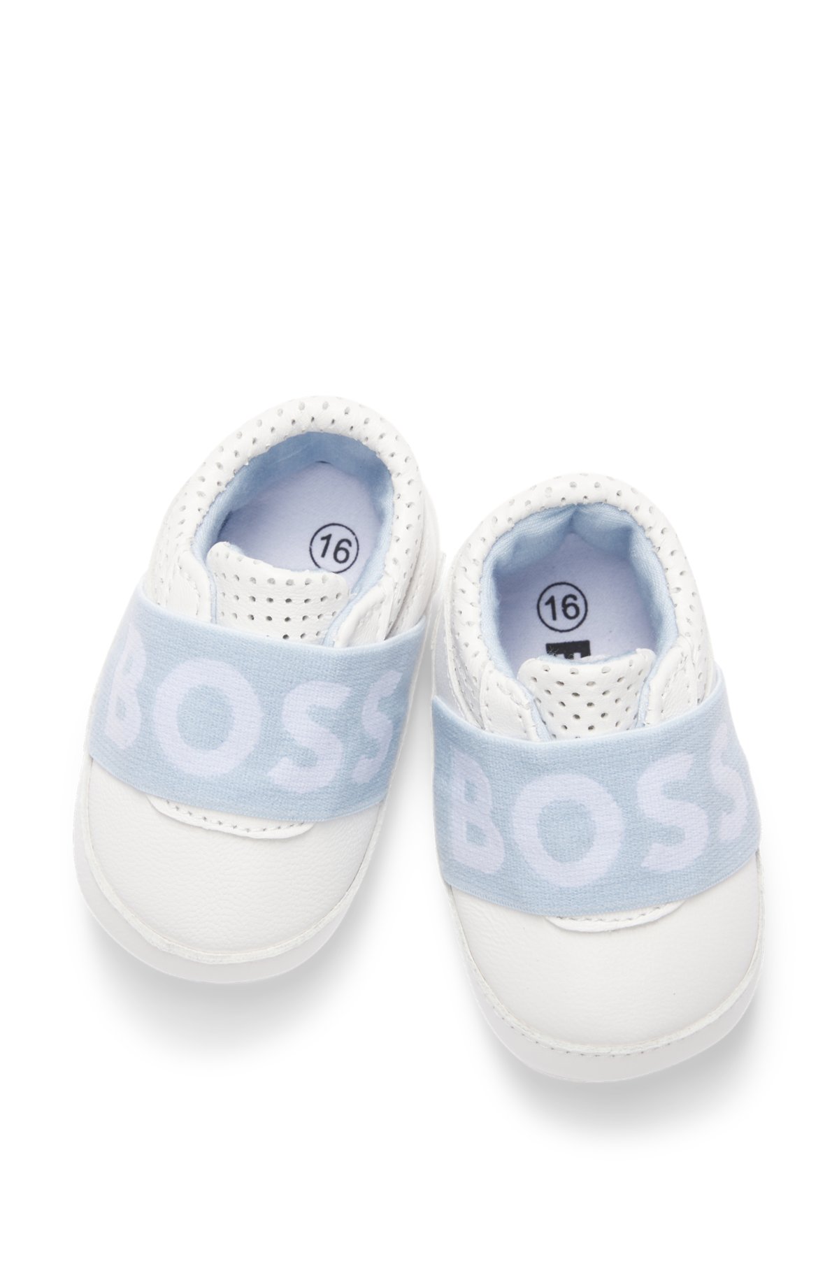 Baby shoes in leather with branded strap, White