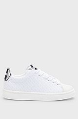 Kids' trainers in monogram canvas with metallic faux leather, White
