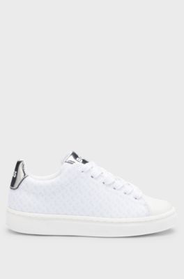 Kids' trainers in monogram canvas with metallic faux leather, White