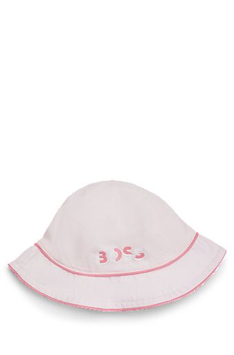 Baby hat in cotton with cords and logo print, light pink
