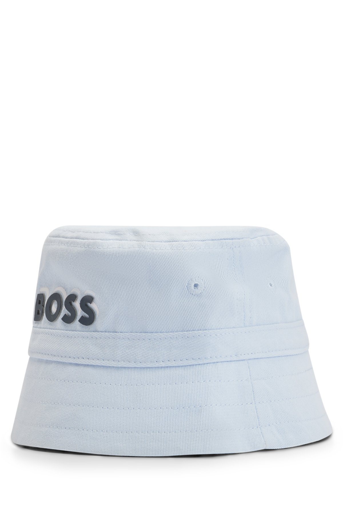 Baby bucket hat in cotton twill with logo print, Light Blue