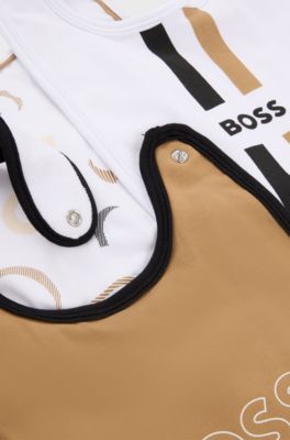 Gift-boxed set of three baby bibs in cotton, White