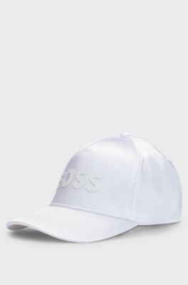 Kids' cap in satin with rubber-print logo, White