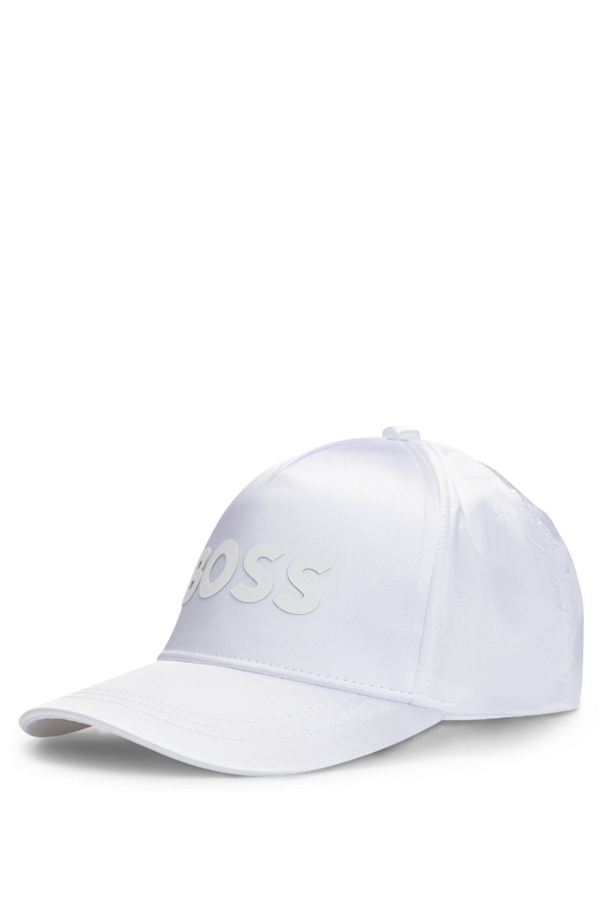 Kids' cap in satin with rubber-print logo, White