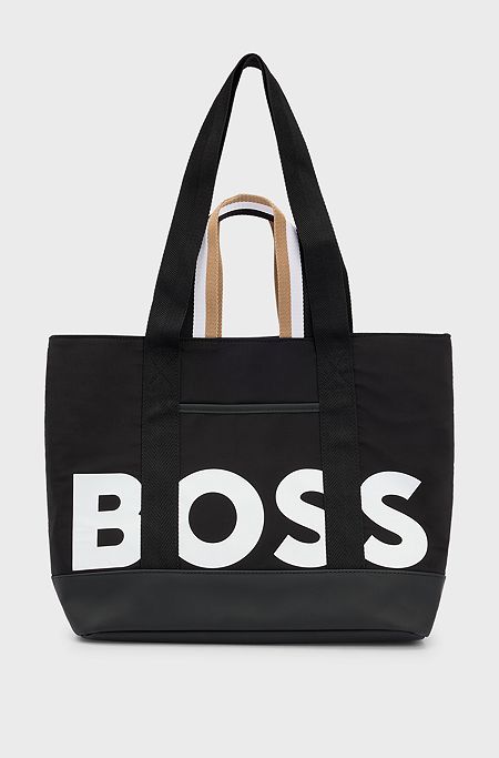 Kids' shopper bag with logo print, Black