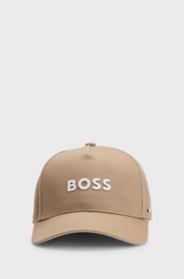 Kinderpet van katoenen twill met logodetails, Bruin