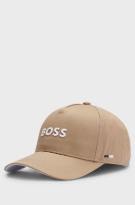 Kinderpet van katoenen twill met logodetails, Bruin