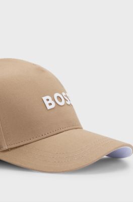 Kinderpet van katoenen twill met logodetails, Bruin