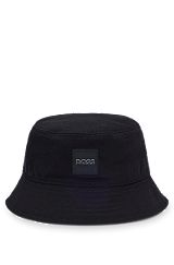 Kids' bucket hat in cotton twill with rubber logo, Black
