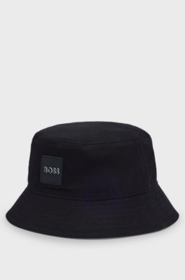 Kids' bucket hat in cotton twill with rubber logo, Black