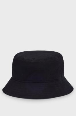 Kids' bucket hat in cotton twill with rubber logo, Black