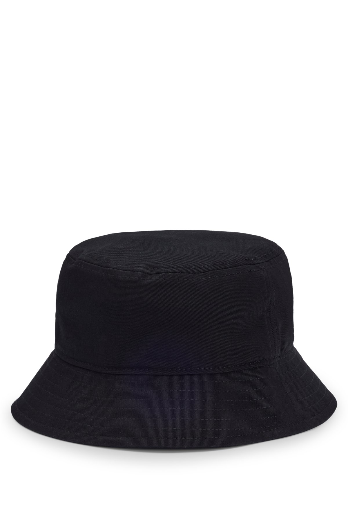 Kids' bucket hat in cotton twill with rubber logo, Black