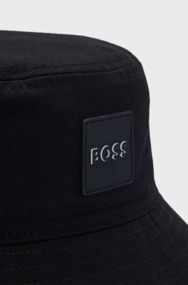 Kids' bucket hat in cotton twill with rubber logo, Black