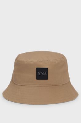 Kids' bucket hat in cotton twill with rubber logo, Brown