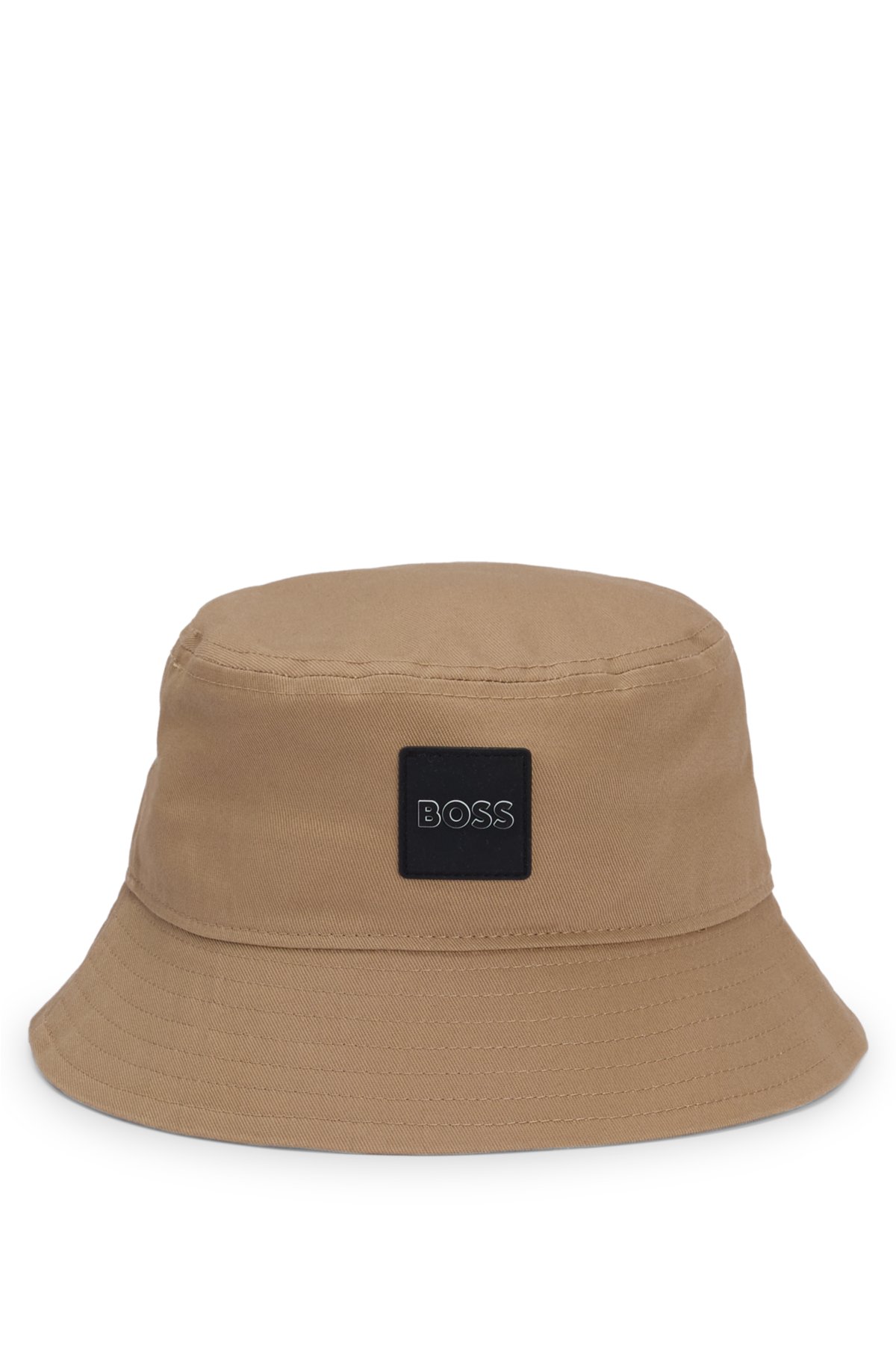 Kids' bucket hat in cotton twill with rubber logo, Brown