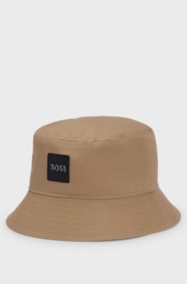 Kids' bucket hat in cotton twill with rubber logo, Brown