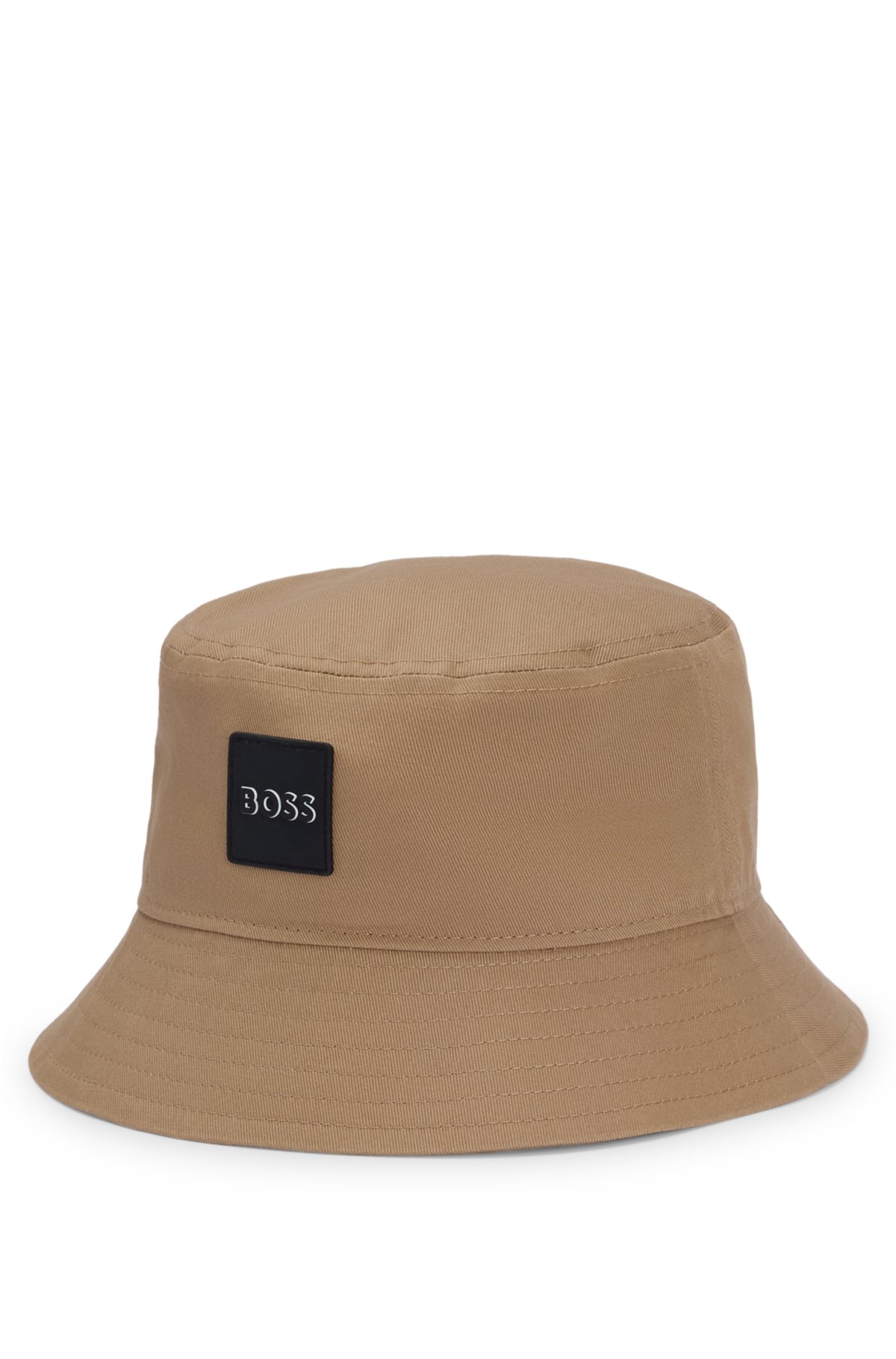Kids' bucket hat in cotton twill with rubber logo, Brown
