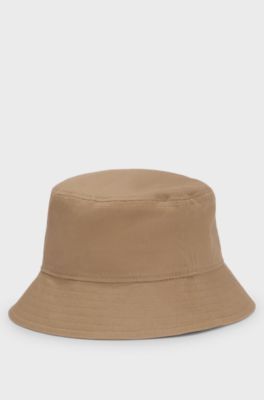 Kids' bucket hat in cotton twill with rubber logo, Brown