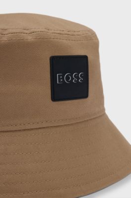 Kids' bucket hat in cotton twill with rubber logo, Brown