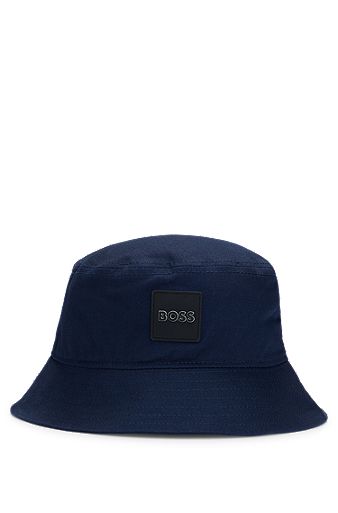 Kids' bucket hat in cotton twill with rubber logo, Dark Blue