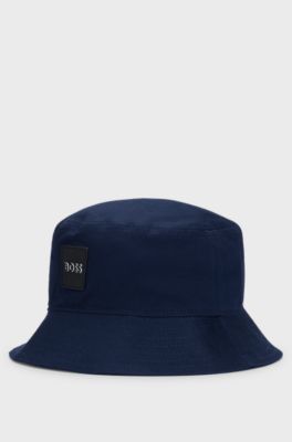 Kids' bucket hat in cotton twill with rubber logo, Dark Blue